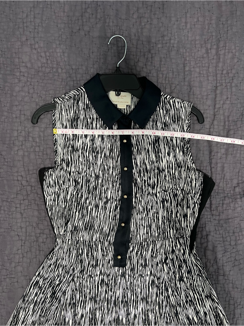 kate spade Black and White Sleeveless Collared Fit-and-Flare silk Dress - Picture 9 of 12